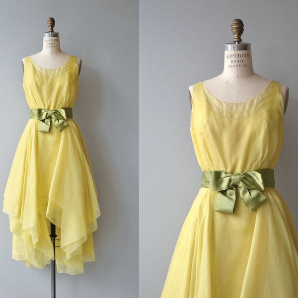 Travilla cocktail dress | vintage 1960s dress | yellow 60s party dress