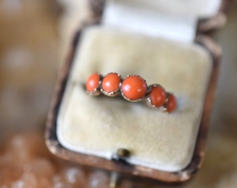 Antique Georgian half hoop ring | 1805 coral ring | antique coral ring