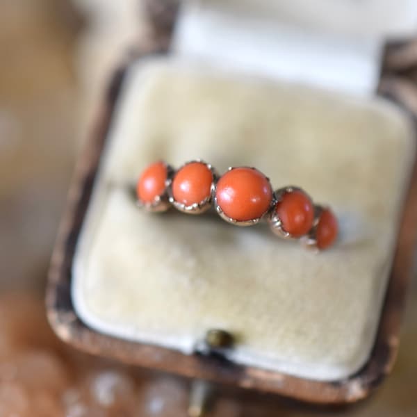 Antique Georgian half hoop ring | 1805 coral ring | antique coral ring