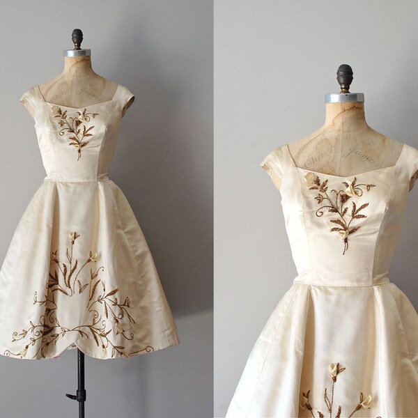 1950s wedding dress / silk 50s dress / beaded wedding dress / An Impossible Dream