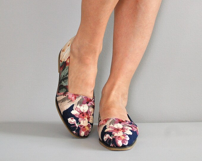 Floral Flats / Tapestry Shoes / Garden Skimmers Etsy
