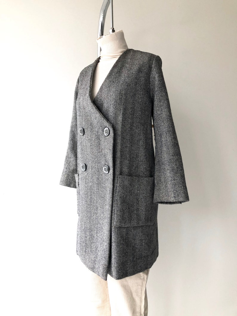 Herringbone wool coat vintage 1980s coat 80s wool coat | Etsy