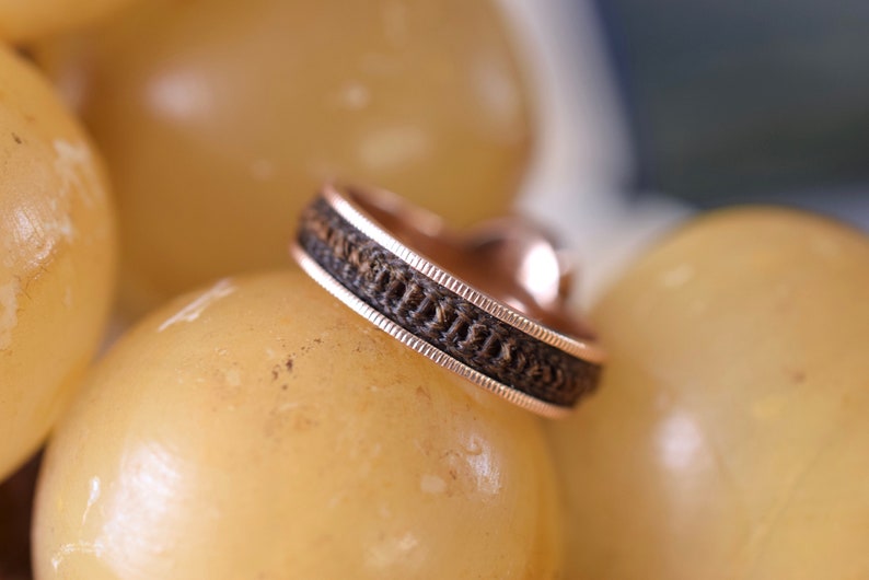 Victorian Hairwork Mourning Ring 1800s 14K Gold Hair ring image 7