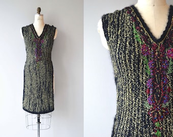 Rozanova knit tabard | rare 1920s wool knit dress | metallic knit 20s tabard
