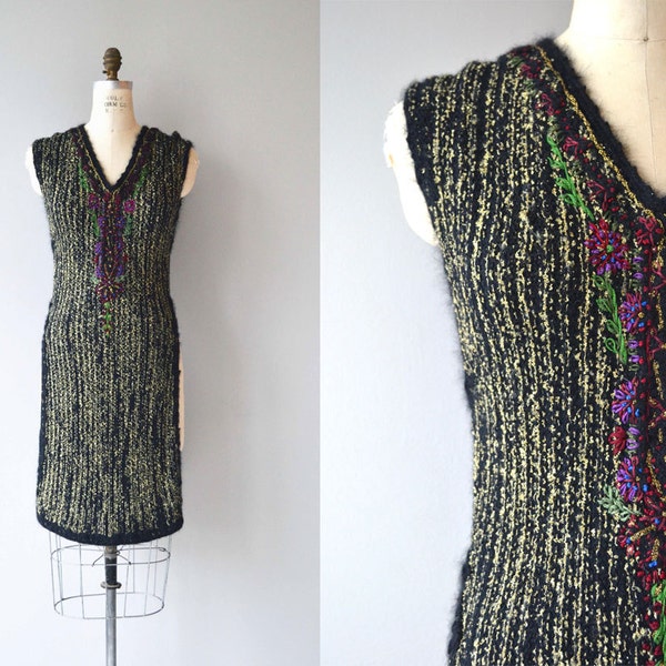 Rozanova knit tabard | rare 1920s wool knit dress | metallic knit 20s tabard