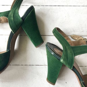 Green Leafbow peeptoes vintage 1940s shoes green 40s shoes 6.5 image 3