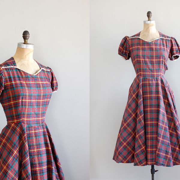 1940s dress / plaid dress / Ferric Plaid