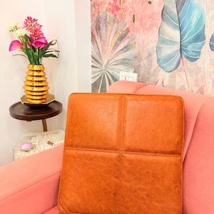 Handmade Cognac Brown Leather Cushion Cover: Rustic Modern Decor
