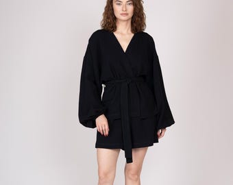Belgian muslin women's set. 20 colors. All sizes. - Kimono robe and shorts. Set of muslin clothing. Robe with shorts. Cotton robe & shorts.