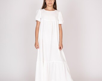 Belgian muslin kids dress. 20 colors. All sizes. - Teen muslin dress. Kid's cotton dresses. Girl's summer dresses. White dress for teen.