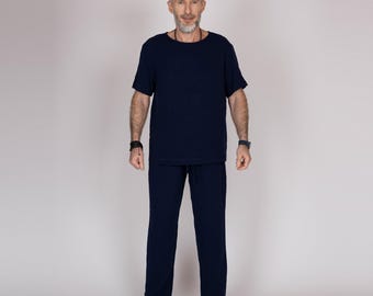 Belgian muslin men's set. 20 colors. All sizes. - Pure cotton shirt and pants. Summer top and trousers.  Gauze cotton matching set for man.