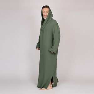 Belgian muslin men's kaftan. 20 colors. All sizes. - Muslin cotton thobe. Cotton hooded caftan. Long length caftan. Natural cotton thawb.