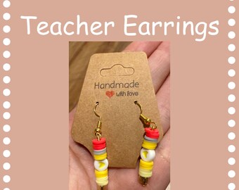 Dangle Teacher Earrings, Teacher Appreciation Gifts, Gifts For Her, Dangle Pencil Earrings, Teacher, Teacher Earrings, Back To School Gifts.
