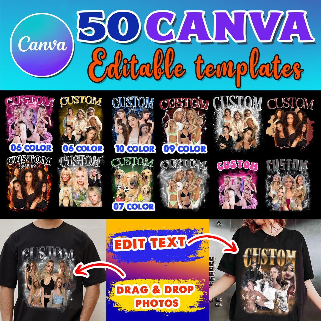 Pack 50 Bootleg Canva Editable Templates, Custom Bootleg Canva File ...