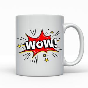 Wow Coffee Mug, White Ceramic, 11oz