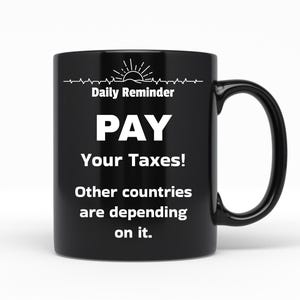 Tazza da caffè in ceramica nera "Paga le tue tasse"