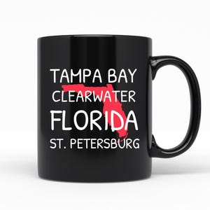 Tasse à café Florida Cities en céramique noire, 11 oz, Tampa Bay Clearwater Saint-Pétersbourg