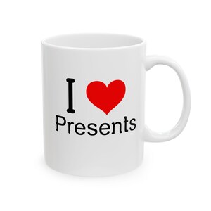 Witte keramische koffiemok, I Love Presents, Kerstmis in de zomer, witte keramische koffiemok, meer van deze kerstcadeaus, kerstsokken, vakantie