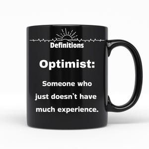 Caneca de café de cerâmica preta, otimista, definições, ótima ideia de presente de aniversário ou feriado para amigos e colegas de trabalho