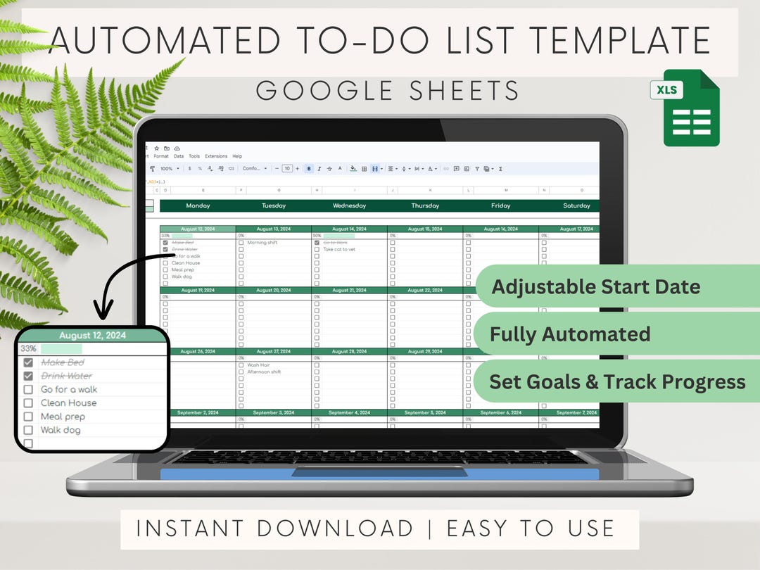 Automated To-do List Tracker Google Sheets | Daily & Monthly Task ...
