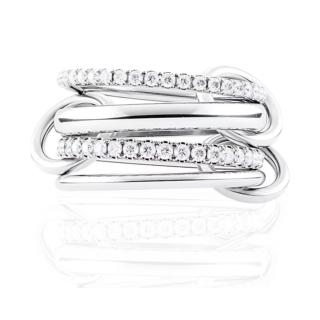 925 Sterling Silver Trendy Multi Link Ring with White Stones, Spinelli Kilcollin Dupe, Non-Tarnish