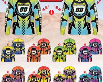 Camiseta de motocross personalizada, camiseta de manga larga con nombre y matrícula del piloto, camiseta de carreras todoterreno, regalo para aficionados al motocross.