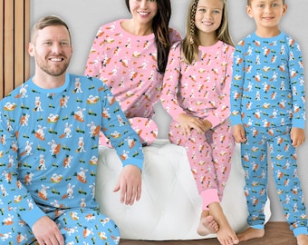 Conjunto de pijama con bonitos huevos de Pascua y conejito, pijama retro de Pascua de dos piezas de manga larga en tonos pastel, conjunto de ropa de estar por casa a juego para toda la familia