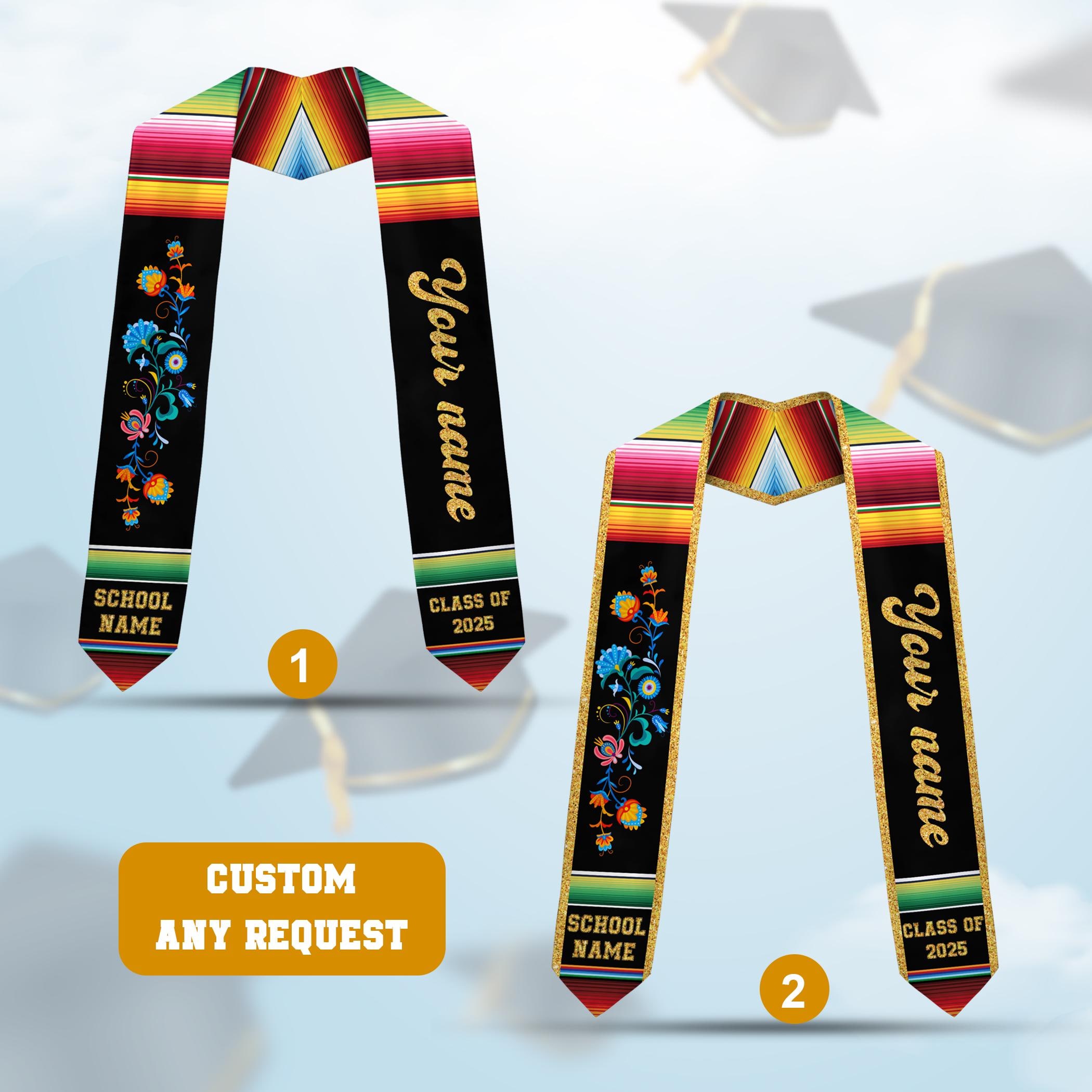 Personalized Mexican Stole, Mexican Flower Grad Stole, Custom Estola de Graduación, Class Of 2025 Gift, Traditional Serape Custom Grad Stole