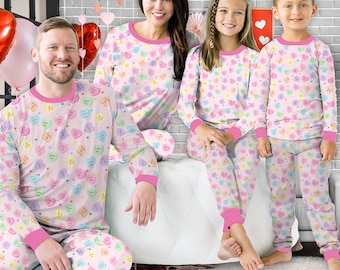 Conversation Hearts Valentine-pyjamasset, Sweethearts Candy Alla hjärtans dag långärmad tvådelad pyjamas, Retro Valentine-loungewearset