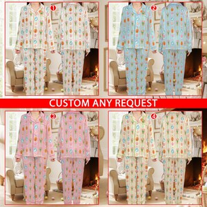Coquette påskharepyjamas, söt kaninäggmorot påskpyjamaset, pastellfärgade vårsovkläder, påskpyjamaset för kvinnor kort eller lång bild 4