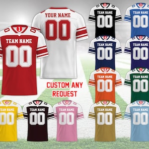 Personalisiertes American Football Trikot, benutzerdefinierte Name Number Matching Team Trikot, Spieltag Kurze Ärmel V-Ausschnitt Trikot, Unisex Fussball Trikot