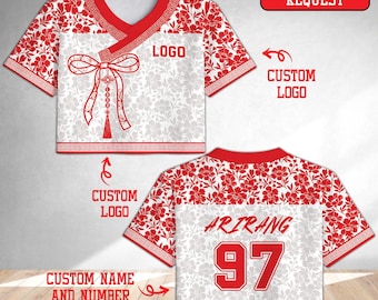 Gepersonaliseerde Koreaanse Hanbok-gewasjersey, aangepaste bloemen Kpop-jersey met naamnummer, Norigae-kwastontwerp, Kpop-cadeau-outfit fan