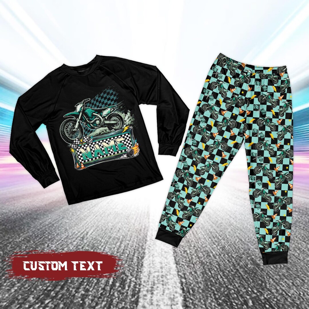 Personalized Kids Dirt Bike Pajama Set, Custom Name Motocross Racing ...