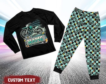 Pijama de motocross personalizado para niños, con nombre personalizado, ideal como regalo para amantes de las motos de cross.