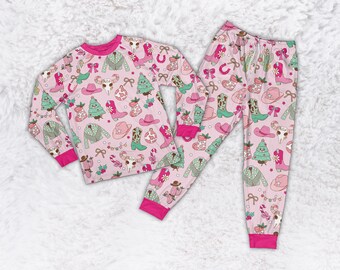Howdy Christmas Pyjamas Set, Cowgirl Santa Western Jul Långärmad Tvådelad Pyjamas, Rosa Western Julklapp