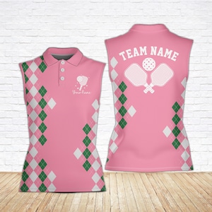 Benutzerdefiniertes Pickleball Argyle-Poloshirt, personalisiertes ärmelloses Frauen-Männer-Poloshirt, passendes Pickleball-Team, Pickleball Spieler Geschenk