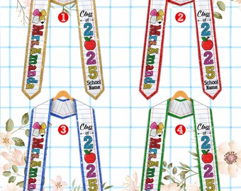 Faux Glitter Custom Graduation Teacher Stole, Personalized Teacher Stole, Coquette Grad Stole, Class Of 2025 Gift For Future Teacher