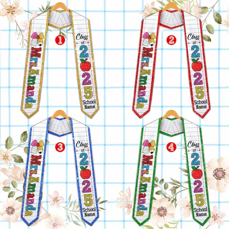 🎁BUY 2 FREE SHIPPING🎁Faux Glitter Custom Graduation Teacher Stole, Personalized Teacher Stole, Grad Stole, Class Of 2025 Gift For Future Teacher