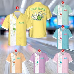 Atomic Mid Century Bowling Shirt, Personalized Retro Bowling Hawaiian Button Up, Custom Name Bowling Shirt, Matching Bowling Team Shirt