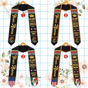 Personalized Mexican America Flag Stole, Custom Estola de Graduación, Faux Glitter Grad Stole, Class Of 2025 Gift, Serape Grad Stole