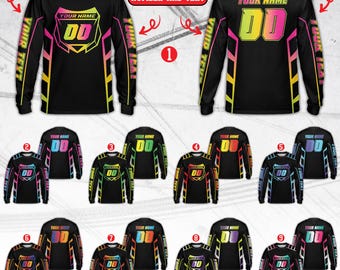 Camiseta de manga larga personalizada para motocross, camiseta con matrícula personalizada, motocross BMX con degradado, regalo para motociclistas, día de carreras para niños