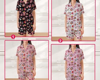 Book Lover Valentine Pajama Set for Women, Bookish Valentine Satin Pajamas, Reading Lover Sleepwear, Short or Long Set, Cute Reader Gift