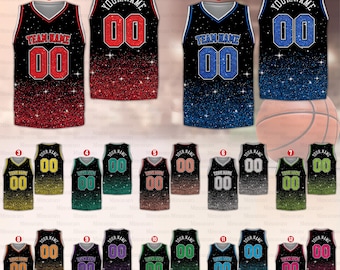Personalized Glitter Basketball Jersey, Custom Name Number Basketball Jersey, Faux Glitter Basketball V-neck Jersey, Basketball Team Gift