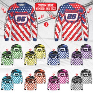 Personalized Dirt Bike Long Sleeve, Custom Rider's Name Number Plate Shirt, Motocross BMX Shirt, Off-Road Racing, 3D Dirt Bike Gift