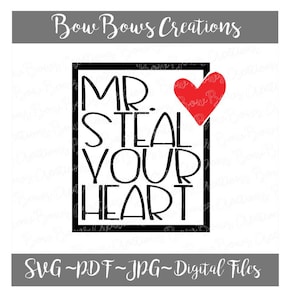 M. Steal Your Heart Valentine's Day Digital Cut File // Love SVG Vinyl Car Window Sticker // Baby Boy Decal // Monogram Tag Label