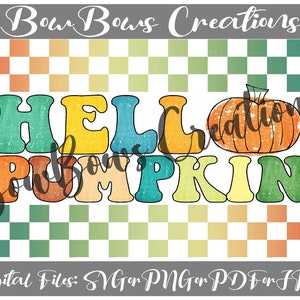 Hallo Kürbis Digitale Datei / Herbst / Thanksgiving / Saison / Retro Vintage Kariert / Herbst / PNG Download / SVG Pdf