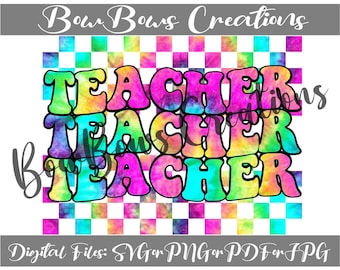 Teacher Student Sublimation Design // Tie Die Retro Digital Download // Back To School // Checkered Heat Press PNG