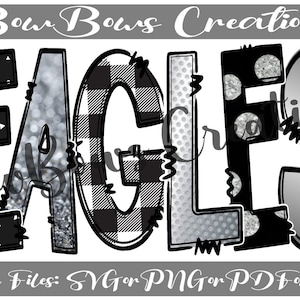Eagles Doodle Letters PNG / School / Sports / PTA PTO Sublimation Design / Black White Digital Download / Dots Hand Drawn / Heat Press