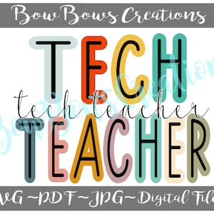 Tech Technology Teacher Sublimation Design // Retro Digital Download // Back To School // Outline Heat Press PNG