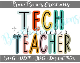 Tech Technology Teacher Sublimation Design // Retro Digital Download // Back To School // Outline Heat Press PNG